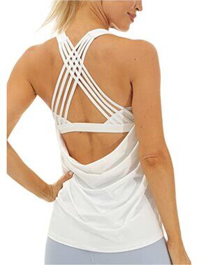 Women's Activewear Tank Top with Built in Bra Open Back Yoga Top